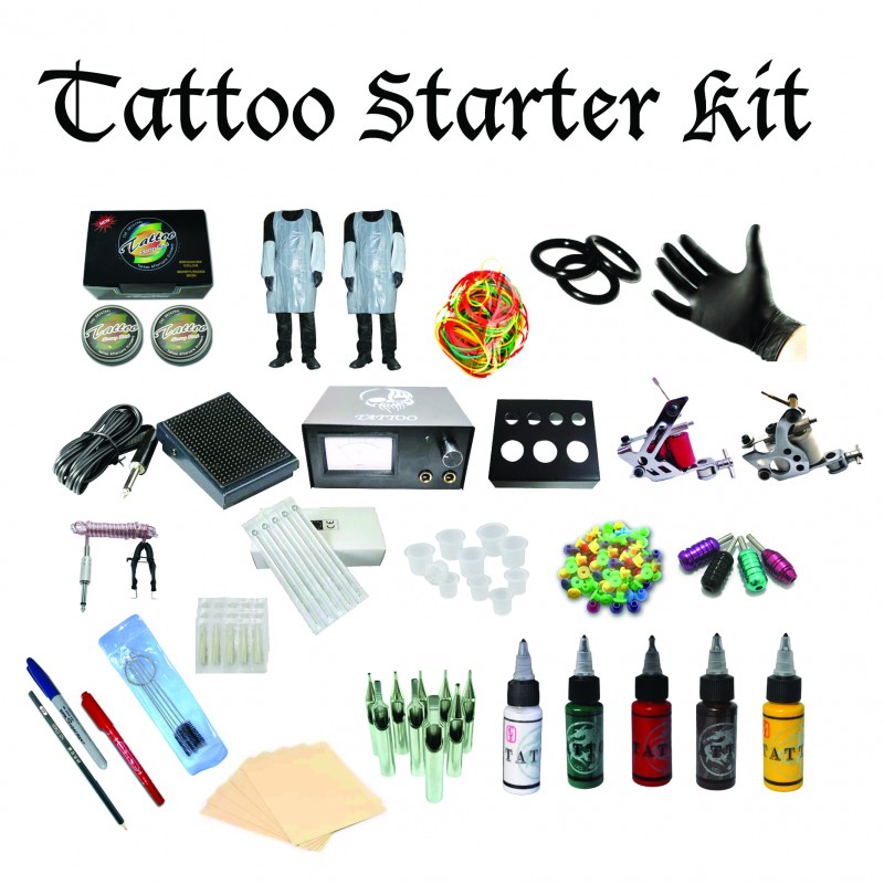 Complete Tattoo Starter Kit 2 Power Guns Ink Skins Tips 